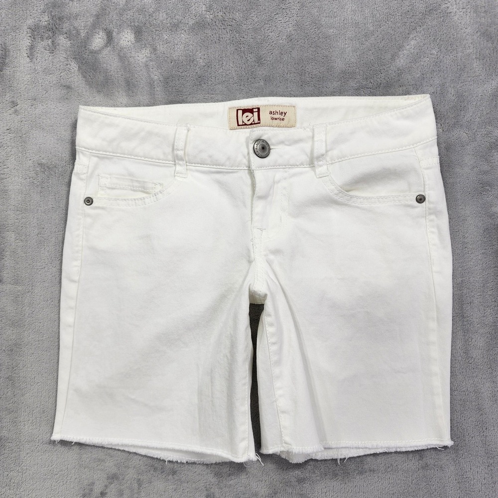 Vintage L.e.i. Shorts Womens 3 Juniors White Cutoff Denim Stretch Casual Summer
